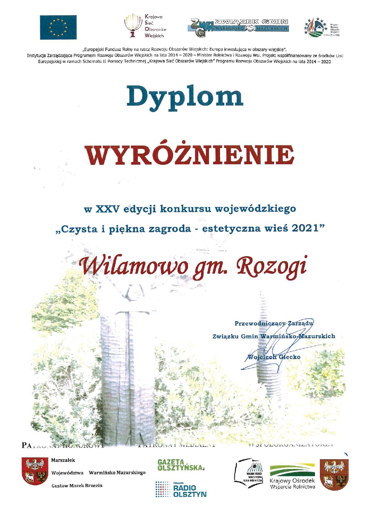 Dyplom Wyróżnienie w XXV edycji konkursu wojewódzkiego
