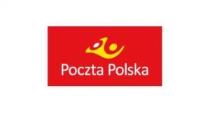 Logo Poczta Polska biały napis Poczta Polska na czerwonym tle
